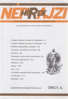 Hála József, Terbócs Attila - Néprajzi Hírek 2002/1-4. [antikvár]