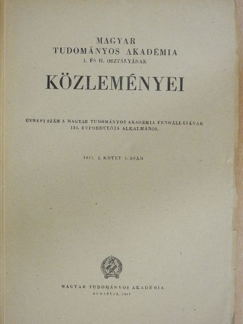 Bárczi Géza - Magyar Tudományos Akadémia I. és II. Osztályának közleményei [antikvár]
