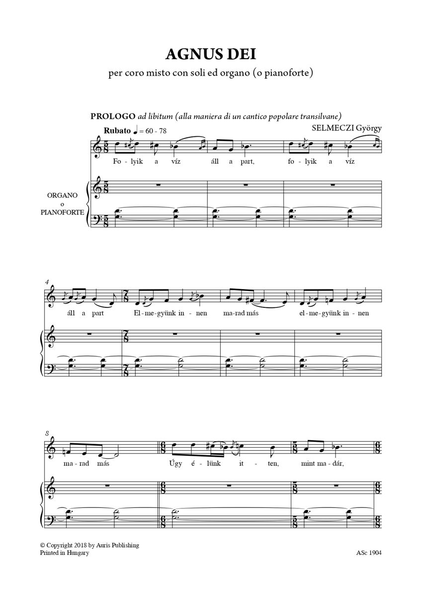 SELMECZI GYÖRGY - AGNUS DEI - PER CORO MISTO CON SOLI ED ORGANO (O PIANOFORTE)