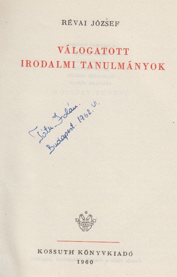 RÉVAI JÓZSEF - Válogatott irodalmi tanulmányok [antikvár]