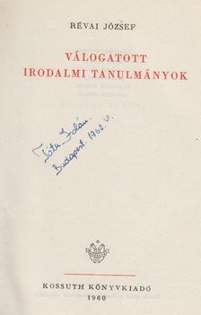 RÉVAI JÓZSEF - Válogatott irodalmi tanulmányok [antikvár]