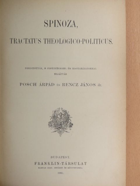 Spinoza - Spinoza, tractatus theologico-politicus [antikvár]