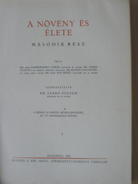 Dr. báró Andreánszky Gábor - A növény és élete II. (töredék) [antikvár]