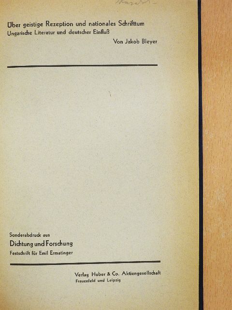 Jakob Bleyer - Über geistige rezeption und nationales Schrifttum/Gellert hazánkban [antikvár]