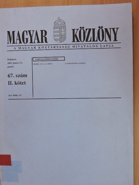Magyar Közlöny 2003. június 13. [antikvár]