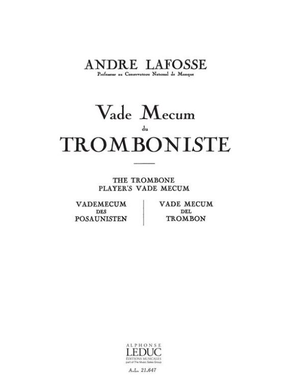 LAFOSSE, ANDRÉ - VADE MECUM DU TROMBONISTE