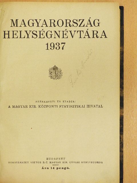 Magyarország helységnévtára 1937 [antikvár]