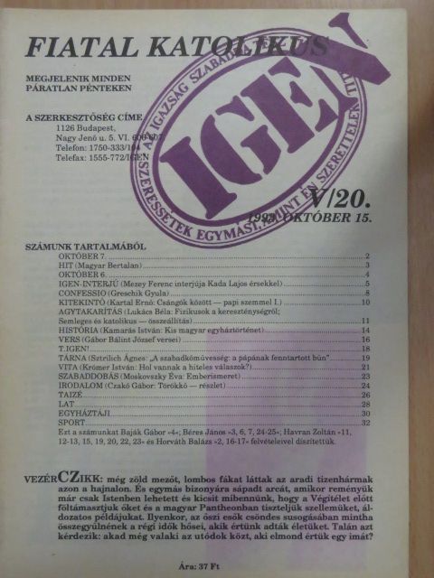 Czakó Gábor - Fiatal katolikus 1993. október 15. [antikvár]