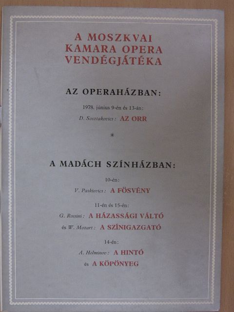 A. Holminov - A Moszkvai Kamara Opera vendégjátéka [antikvár]