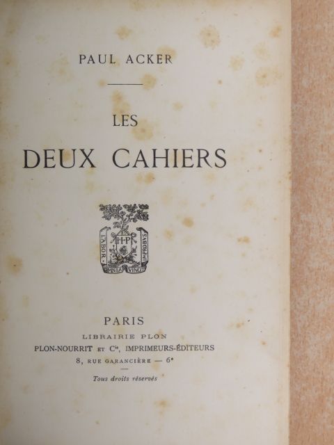 Paul Acker - Les deux cahiers [antikvár]