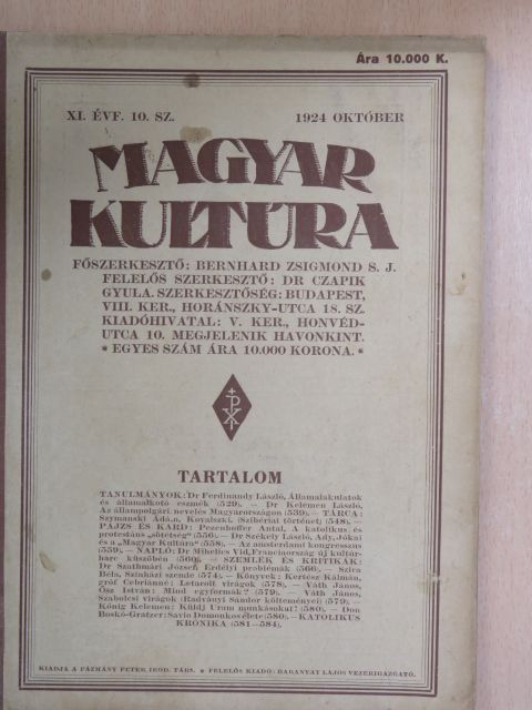 Bernhard Zsidmond - Magyar Kultúra 1924. október [antikvár]