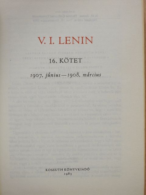Vlagyimir Iljics Lenin - V. I. Lenin összes művei 16. [antikvár]