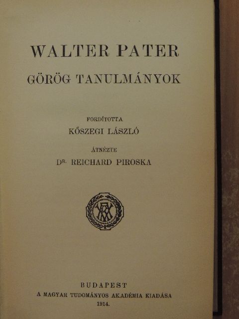 Walter Pater - Görög tanulmányok [antikvár]