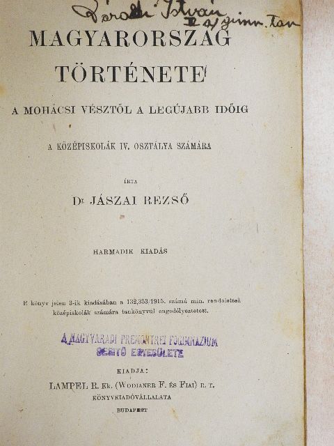 Dr. Jászai Rezső - Magyarország története  [antikvár]