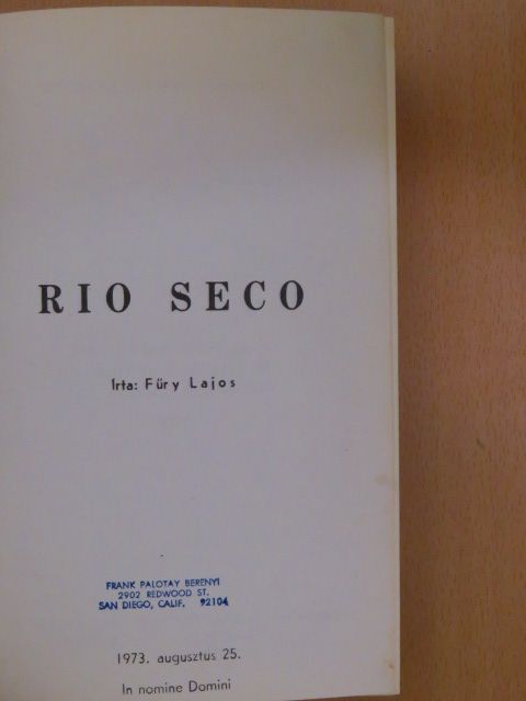 Fűry Lajos - Rio Seco [antikvár]