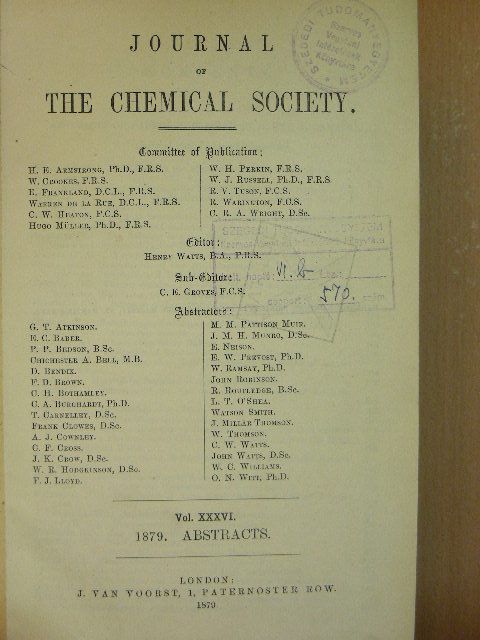 A. J. Cownley - Journal of the Chemical Society 1879. [antikvár]
