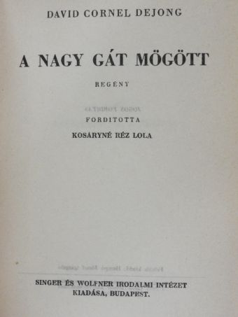 David Cornel DeJong - A nagy gát mögött [antikvár]