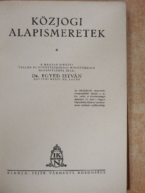 Dr. Egyed István - Közjogi alapismeretek [antikvár]