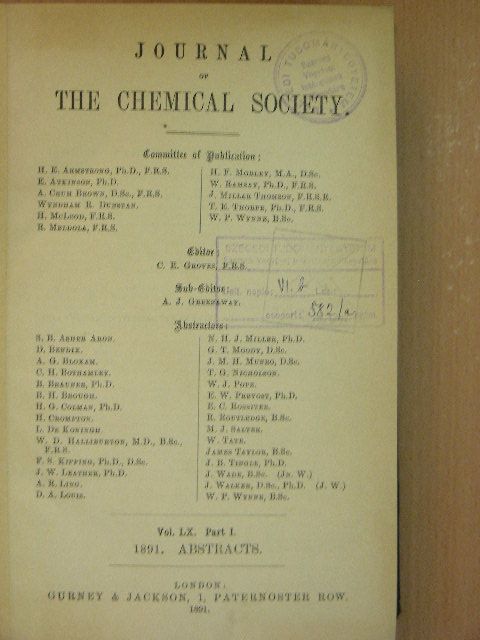 A. G. Bloxam - Journal of the Chemical Society 1891/I. [antikvár]