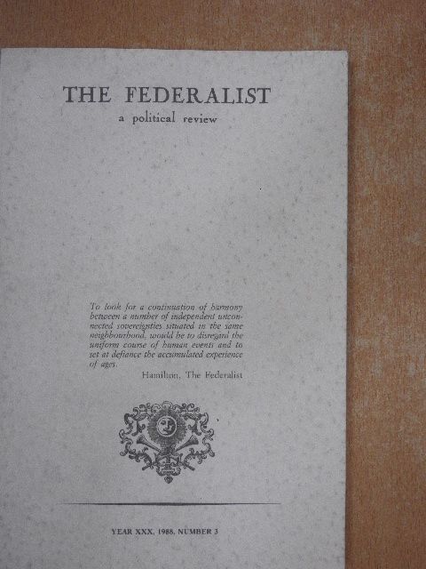Antonio Padoa Schioppa - The Federalist - 3/1988. [antikvár]