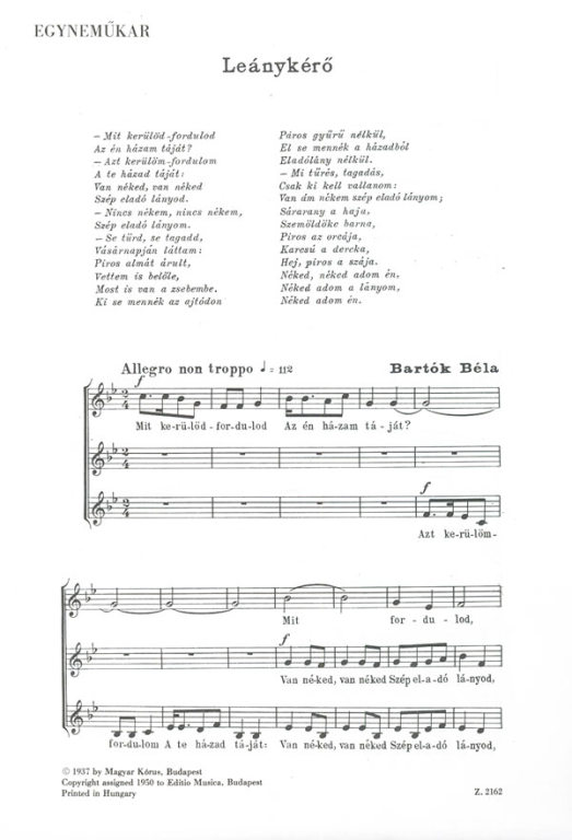 Bartók Béla - LEÁNYKÉRŐ EGYNEMŰKAR