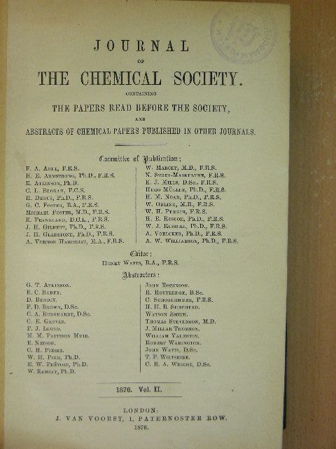 C. A. Burghardt - Journal of the Chemical Society 1876. [antikvár]