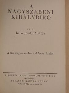 Báró Jósika Miklós - A nagyszebeni királybiró [antikvár]