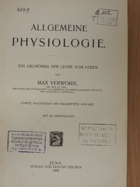 Max Verworn - Allgemeine Physiologie [antikvár]