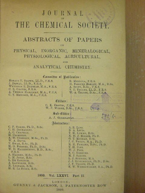 A. C. Chapman - Journal of the Chemical Society 1899/II. [antikvár]