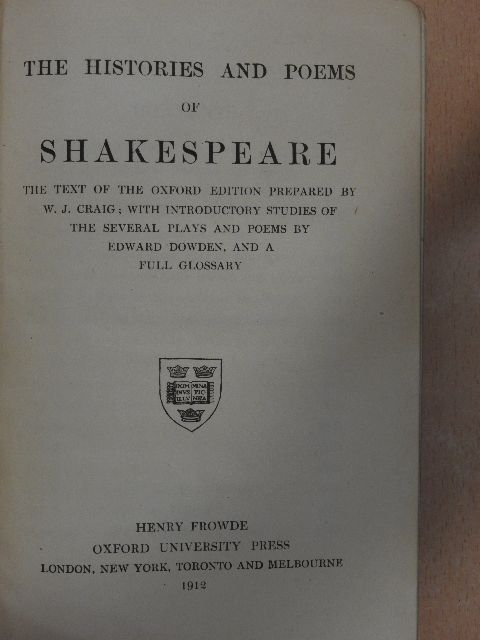 Shakespeare - The histories and poems of Shakespeare [antikvár]