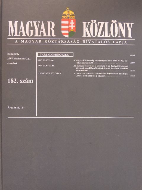 Magyar Közlöny 2007. december 22. [antikvár]