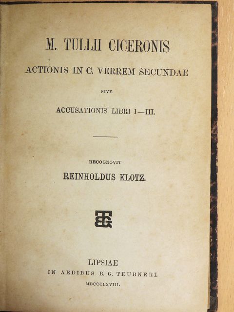 M. Tullii Ciceronis - Actionis in C. Verrem secundae [antikvár]