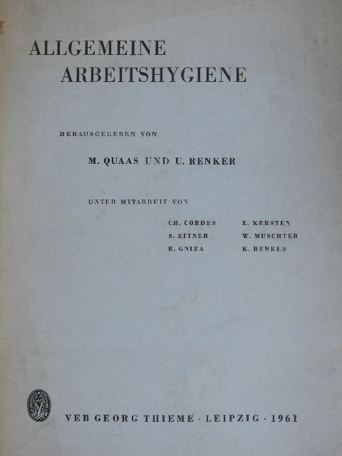 Ch. Cordes - Allgemeine Arbeitshygiene [antikvár]