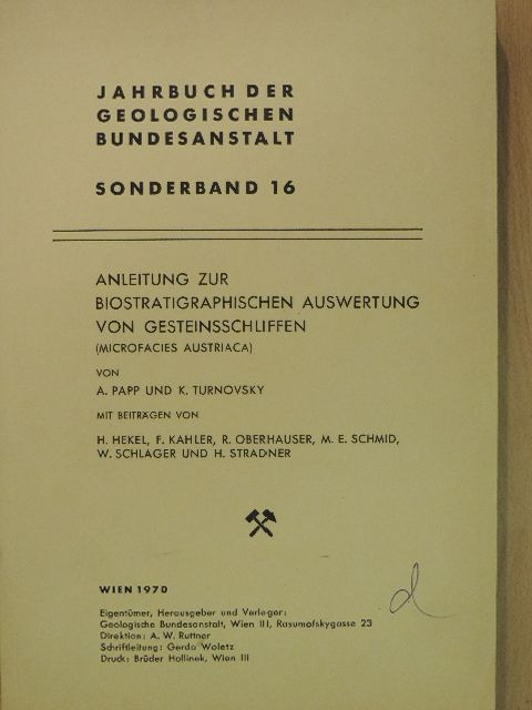 A. Papp - Jahrbuch der Geologischen Bundesanstalt - Sonderband 16. [antikvár]
