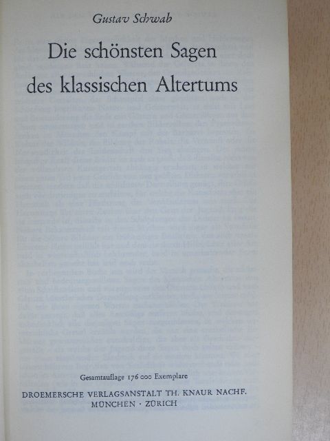 Gustav Schwab - Die schönsten Sagen des klassischen Altertums [antikvár]