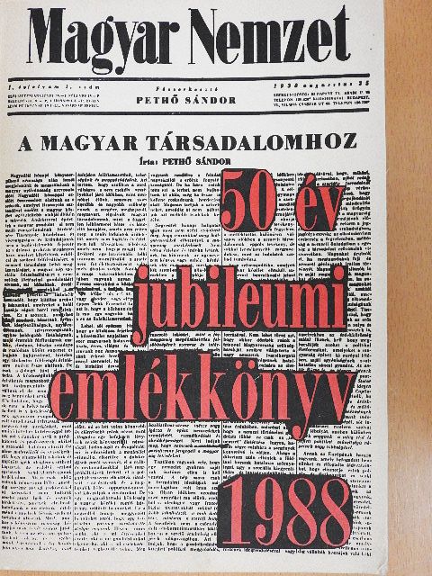 Antal Gábor - Magyar Nemzet - 50 év jubileumi emlékkönyv 1938-1988 [antikvár]