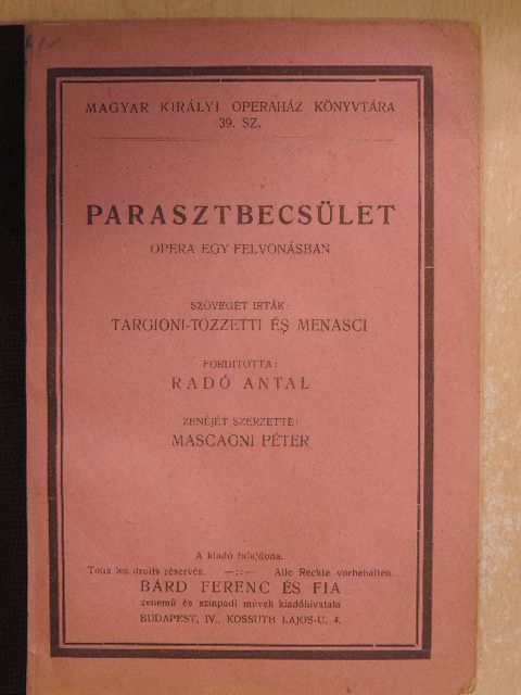 G. Menasci - Parasztbecsület [antikvár]