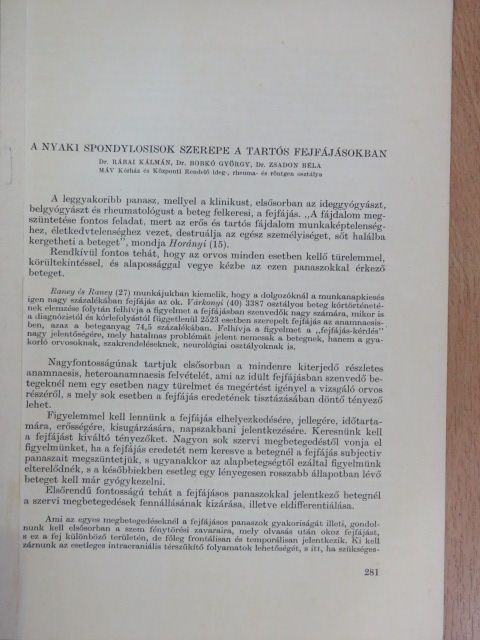 Dr. Bobkó György - A nyaki spondylosisok szerepe a tartós fejfájásokban [antikvár]