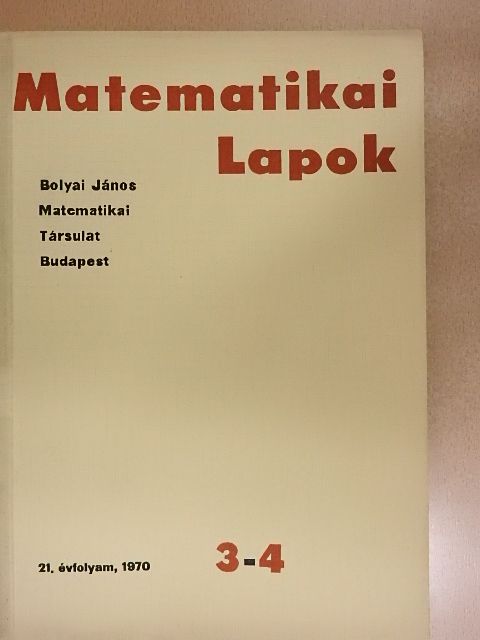 B. Mészáros Vilma - Matematikai Lapok 1970/3-4. [antikvár]