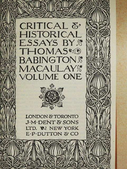 Thomas Babington Macaulay - Critical & Historical Essays by Thomas Babington Macaulay I. [antikvár]
