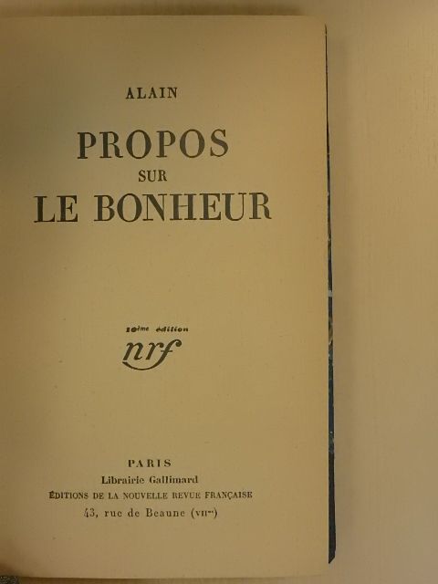 Alain - Propos sur le bonheur [antikvár]