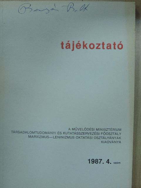 B. Nagy András - Tájékoztató 1987/4. [antikvár]
