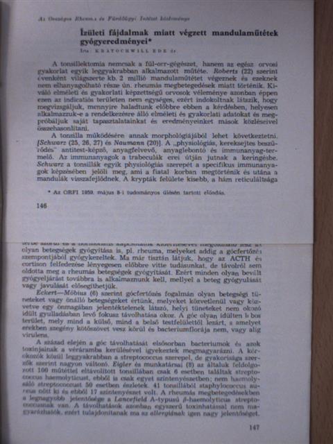 Dr. Kratochwill Ede - Ízületi fájdalmak miatt végzett mandulaműtétek gyógyeredményei [antikvár]