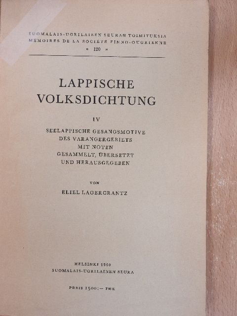 Lappische Volksdichtung IV. [antikvár]