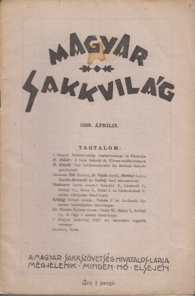 Magyar Sakkvilág 1928. Április. [antikvár]