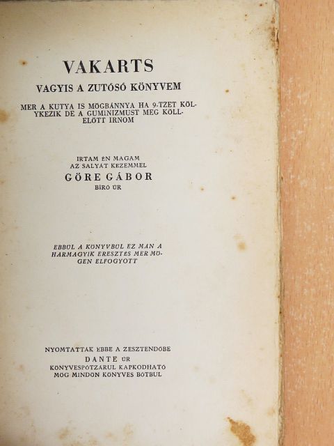 Gárdonyi Géza - Vakarts vagyis a zutósó könyvem [antikvár]