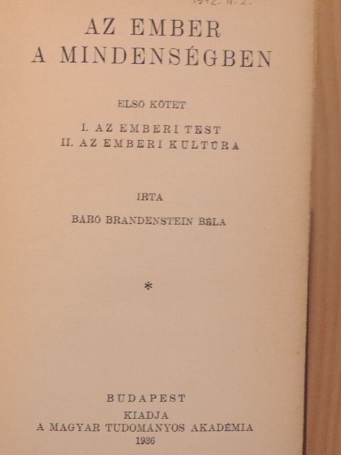 Báró Brandenstein Béla - Az ember a mindenségben I. [antikvár]