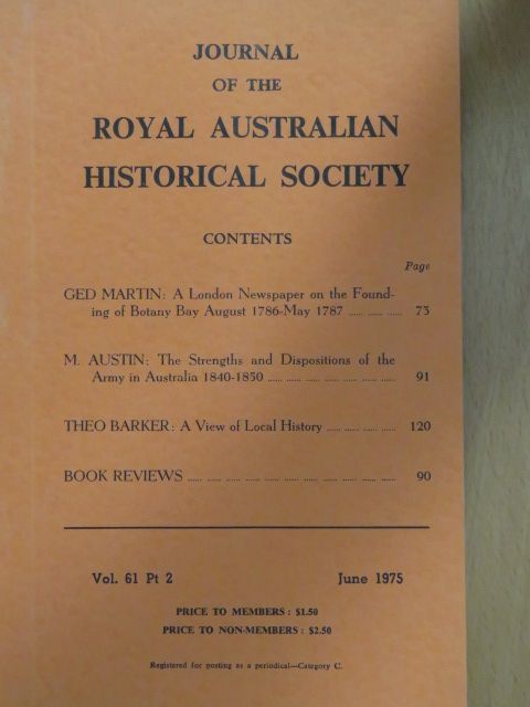 Ged Martin - Journal of the Royal Australian Historical Society June 1975 [antikvár]