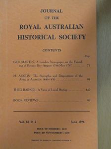 Ged Martin - Journal of the Royal Australian Historical Society June 1975 [antikvár]