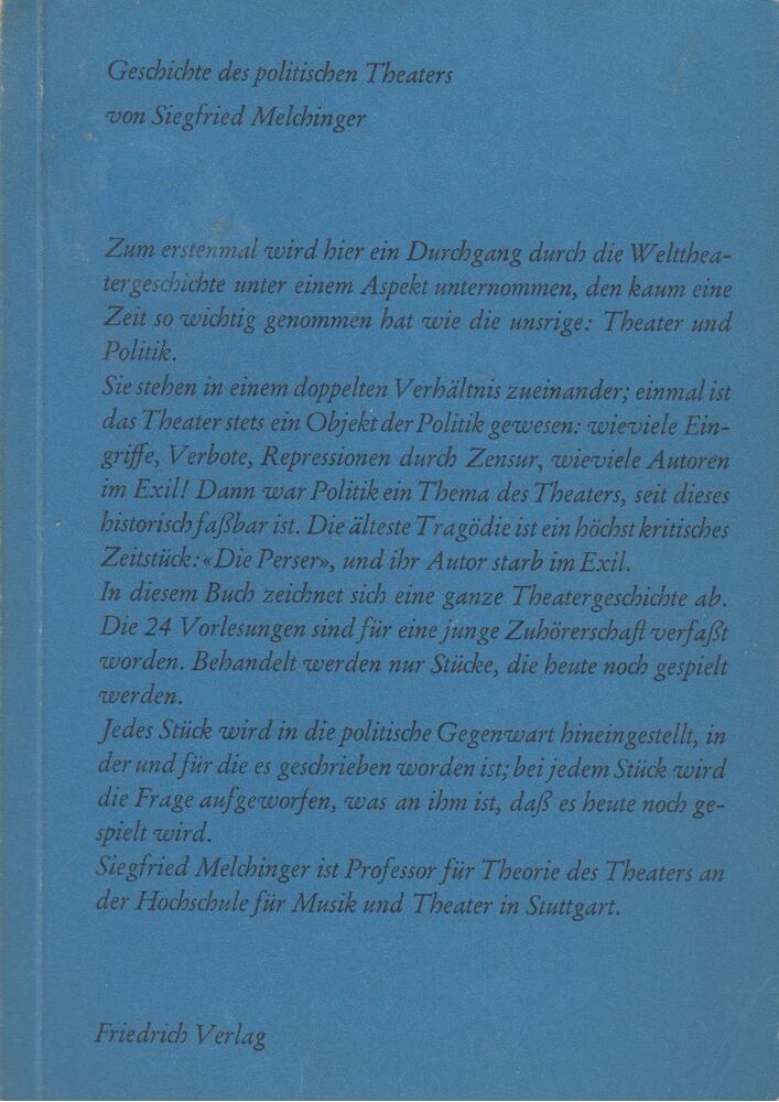 Siegfried Melchinger - Geschichte des politischen Theaters [antikvár]